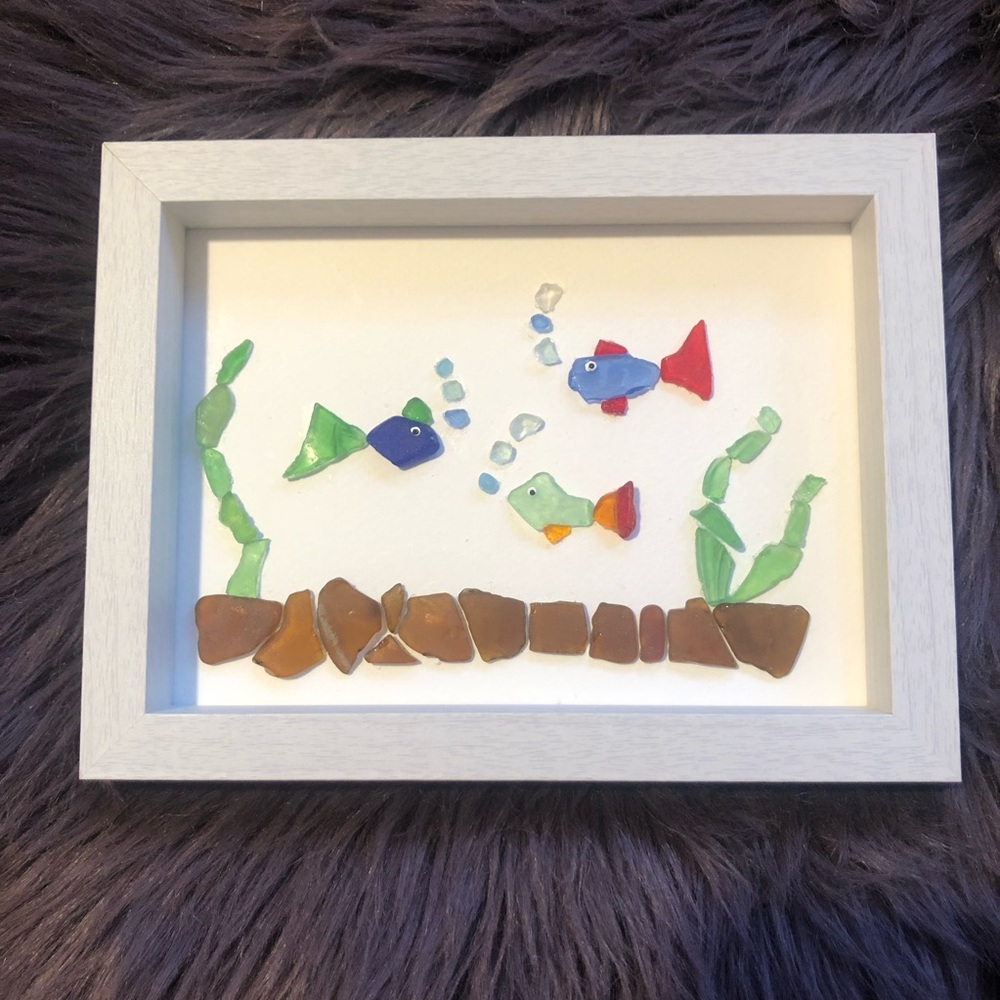 SEAGLASS ART BEACH GLASS HAND MADE ART CRAFT FRAMED WALL ART